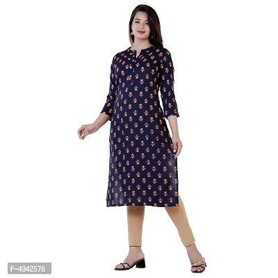 Women's Printed Straight Navy Blue Rayon Kurtas-thumb5