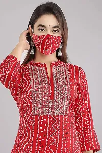 FIKSTALL Latest Women's Rayon Bandhej Heavy Embroidery Printed Work Straight Kurti, Festive, Casual, Office wear Red-thumb4