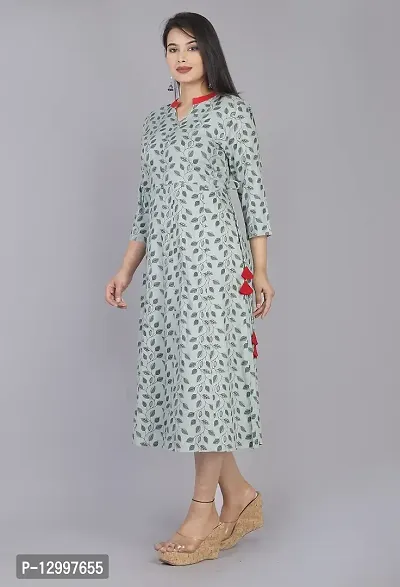 FIKSTALL Women Printed Flared Kurta, Casual, Office, Light Green-thumb4