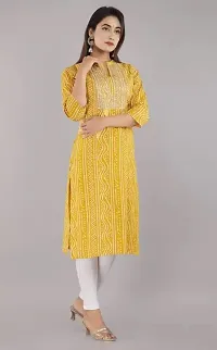 FIKSTALL Latest Women's Rayon Bandhej Heavy Embroidery Printed Work Straight Kurti, Festive, Casual, Office wear Yellow-thumb2