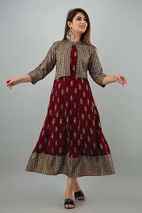 FIKSTALL Exclusive Rayon Printed Stylish Anarkali Gown Kurta for Women, Plus Size Indian Long Dress Gown, Festive, Casual & Party (XX-Large, Marron)-thumb1