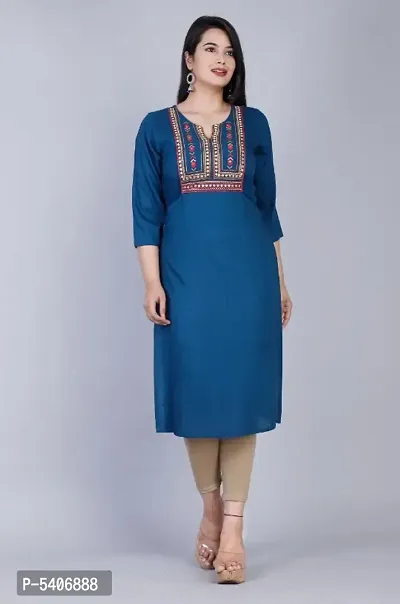 Women's Printed Straight Blue Rayon Kurtas-thumb0