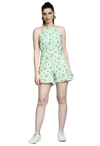 Coattire A R COLLECTION PVT ltd Women`s Floral Printed Jumpsuits Green|Size-L