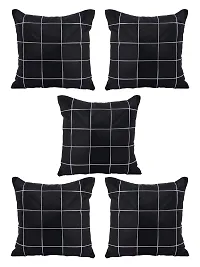 Gifts Island? Set of 5 Polyester Silk Black  Silver-Tone Box Checkered Square Cushion Covers 16 inch x 16 inch (40.64 x 40.64 cm, Black)-thumb1