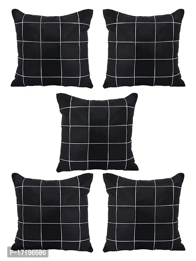 Gifts Island? Set of 5 Polyester Silk Black  Silver-Tone Box Checkered Square Cushion Covers 16 inch x 16 inch (40.64 x 40.64 cm, Black)-thumb2