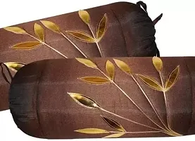 Gifts Island? Set of 2 Polyester Silk Gold Floral Patch-Work Bolster Covers 16 inch x 30 inch (40 x 75 cm, Brown)-thumb1