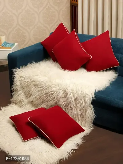 Gifts Island? Set of 5 Maroon Swiss Velvet Solid Plain Reversible Square Cushion Covers 16 inch x 16 inch (40.64 x 40.64 cm, Maroon)