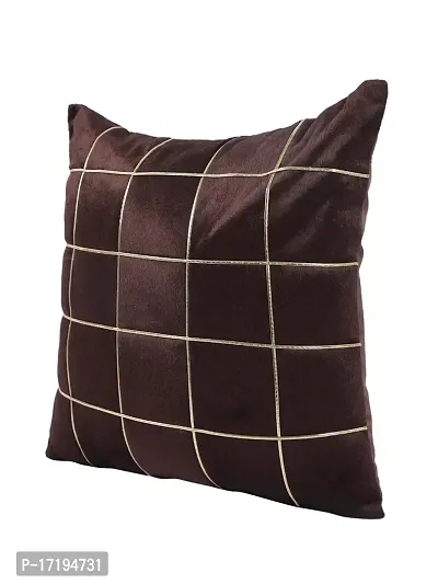 Gifts Island? Set of 5 Polyester Silk Brown  Gold-Tone Box Checkered Square Cushion Covers 16 inch x 16 inch (40.64 x 40.64 cm, Brown)-thumb4