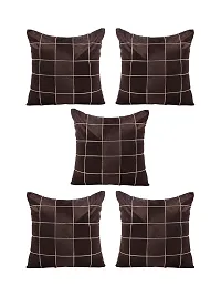 Gifts Island? Set of 5 Polyester Silk Brown  Gold-Tone Box Checkered Square Cushion Covers 16 inch x 16 inch (40.64 x 40.64 cm, Brown)-thumb1