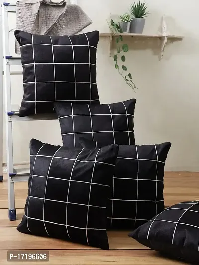 Gifts Island? Set of 5 Polyester Silk Black  Silver-Tone Box Checkered Square Cushion Covers 16 inch x 16 inch (40.64 x 40.64 cm, Black)