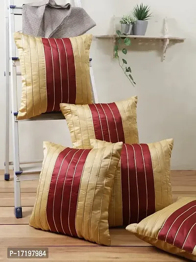 Gifts Island? Set of 5 Gold  Maroon Polyester Silk Gold-Tone Striped Square Cushion Covers 16 inch x 16 inch (40.64 x 40.64 cm, Gold)