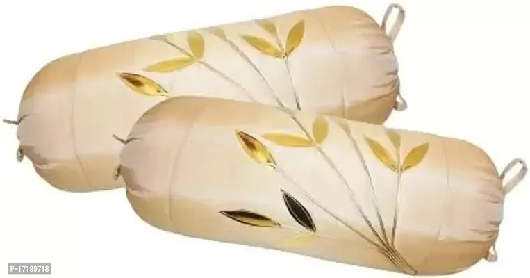 Gifts Island? Set of 2 Polyester Silk Gold Floral Patch-Work Bolster Covers 16 inch x 30 inch (40 x 75 cm, Beige)