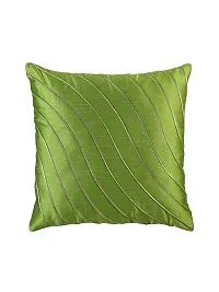 Gifts Island? Set of 5 Polyester Silk Multicolor  Gold-Tone Wave Striped Square Cushion Covers 16 inch x 16 inch (40.64 x 40.64 cm, Multicolor)-thumb1