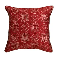 Gifts Island? Set of 5 Polyester Silk Traditional Warli Golden Hand-Block Printed Square Cushion Covers 16 inch x 16 inch (40.64 x 40.64 cm, Red)-thumb2