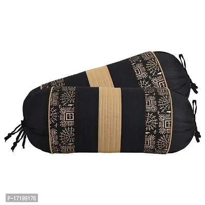 Gifts Island? Set of 2 Polyester Silk Traditional Hand-Block Printed  Striped Bolster Covers 16 inch x 30 inch (40 x 75 cm, Black)