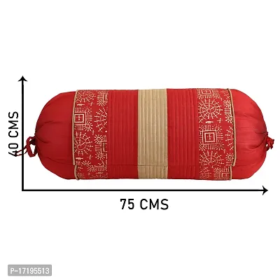 Gifts Island? Set of 2 Polyester Silk Traditional Hand-Block Printed  Striped Bolster Covers 16 inch x 30 inch (40 x 75 cm, Red)-thumb3