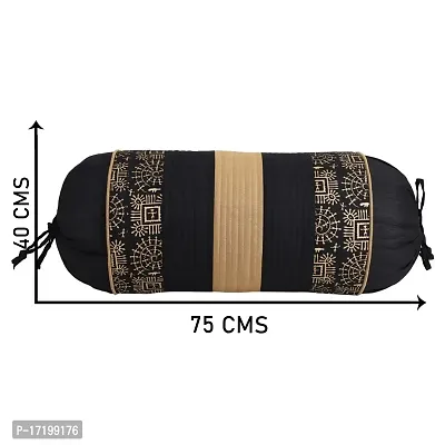 Gifts Island? Set of 2 Polyester Silk Traditional Hand-Block Printed  Striped Bolster Covers 16 inch x 30 inch (40 x 75 cm, Black)-thumb3