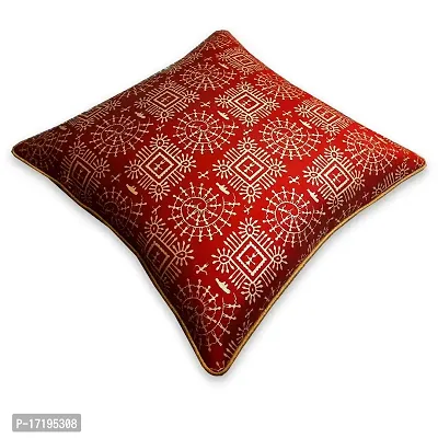 Gifts Island Set of 5 Dupion Silk Decorative/Traditional Rajasthani Warli Golden Hand Printed Throw/Pillow Square Cushion Covers-thumb4