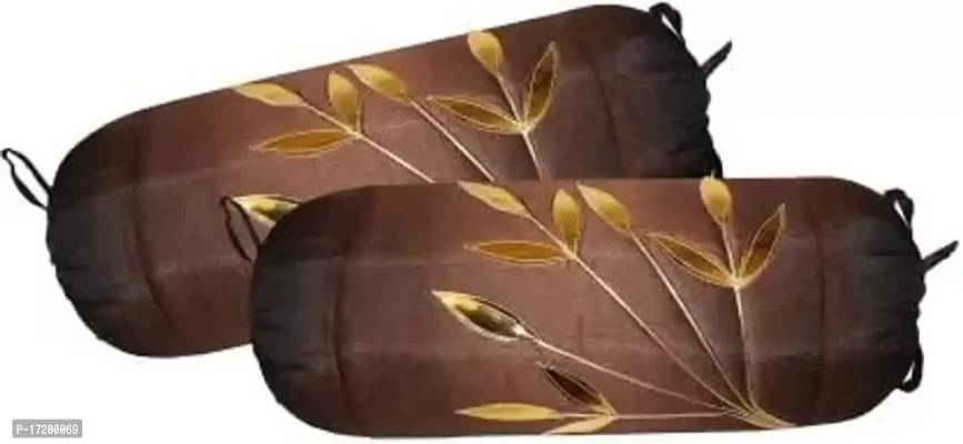 Gifts Island? Set of 2 Polyester Silk Gold Floral Patch-Work Bolster Covers 16 inch x 30 inch (40 x 75 cm, Brown)-thumb0