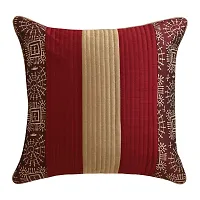 Gifts Island? Set of 5 Polyester Silk Traditional Hand-Block Printed  Striped Square Cushion Covers 16 inch x 16 inch (40.64 x 40.64 cm, Dark Maroon)-thumb1