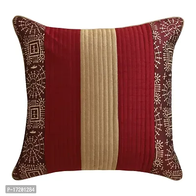 Gifts Island? Set of 5 Polyester Silk Traditional Hand-Block Printed  Striped Square Cushion Covers 16 inch x 16 inch (40.64 x 40.64 cm, Dark Maroon)-thumb2