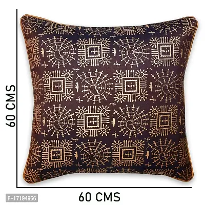 Gifts Island Set of 5 Dupion Silk Decorative/Traditional Rajasthani Warli Golden Hand Printed Throw/Pillow Square Cushion Covers-thumb3