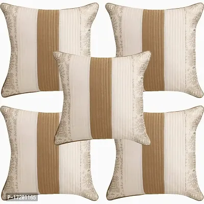 Gifts Island? Set of 5 Polyester Silk Traditional Hand-Block Printed  Striped Square Cushion Covers 16 inch x 16 inch (40.64 x 40.64 cm, Beige)