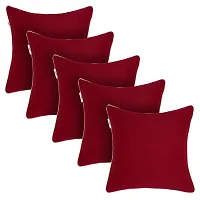 Gifts Island? Set of 5 Maroon Swiss Velvet Solid Plain Reversible Square Cushion Covers 16 inch x 16 inch (40.64 x 40.64 cm, Maroon)-thumb2