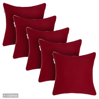 Gifts Island? Set of 5 Maroon Swiss Velvet Solid Plain Reversible Square Cushion Covers 16 inch x 16 inch (40.64 x 40.64 cm, Maroon)-thumb3