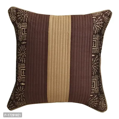 Gifts Island? Set of 5 Polyester Silk Traditional Hand-Block Printed  Striped Square Cushion Covers 16 inch x 16 inch (40.64 x 40.64 cm, Brown)-thumb2