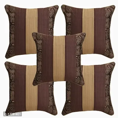 Gifts Island? Set of 5 Polyester Silk Traditional Hand-Block Printed  Striped Square Cushion Covers 16 inch x 16 inch (40.64 x 40.64 cm, Brown)-thumb0