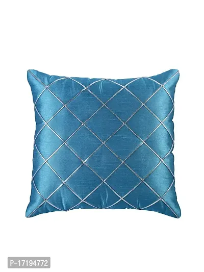 Gifts Island? Set of 5 Polyester Silk Blue  Silver-Tone Cross Checkered Square Cushion Covers 16 inch x 16 inch (40.64 x 40.64 cm, Blue)-thumb3