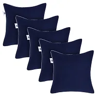 Gifts Island? Set of 5 Navy Blue Swiss Velvet Solid Plain Reversible Square Cushion Covers 16 inch x 16 inch (40.64 x 40.64 cm, Navy Blue)-thumb2