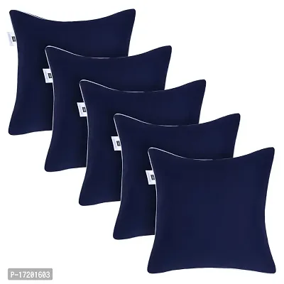 Gifts Island? Set of 5 Navy Blue Swiss Velvet Solid Plain Reversible Square Cushion Covers 16 inch x 16 inch (40.64 x 40.64 cm, Navy Blue)-thumb3