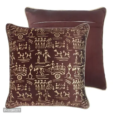 Gifts Island? Set of 5 Cushion Covers 16 inch x 16 inch 3D Golden Tribal Hand-Block Printed Throw Pillow/Cushion Covers (40.64 x 40.64 cm, Brown,Beige)-thumb5