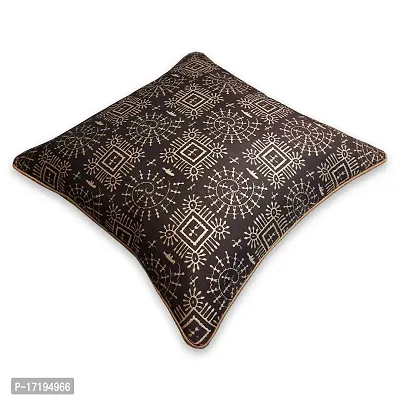 Gifts Island Set of 5 Dupion Silk Decorative/Traditional Rajasthani Warli Golden Hand Printed Throw/Pillow Square Cushion Covers-thumb4