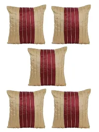 Gifts Island? Set of 5 Gold  Maroon Polyester Silk Gold-Tone Striped Square Cushion Covers 16 inch x 16 inch (40.64 x 40.64 cm, Gold)-thumb1