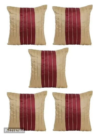 Gifts Island? Set of 5 Gold  Maroon Polyester Silk Gold-Tone Striped Square Cushion Covers 16 inch x 16 inch (40.64 x 40.64 cm, Gold)-thumb2