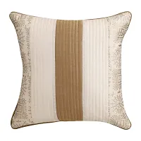 Gifts Island? Set of 5 Polyester Silk Traditional Hand-Block Printed  Striped Square Cushion Covers 16 inch x 16 inch (40.64 x 40.64 cm, Beige)-thumb2