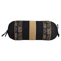 Gifts Island? Set of 2 Polyester Silk Traditional Hand-Block Printed  Striped Bolster Covers 16 inch x 30 inch (40 x 75 cm, Black)-thumb1