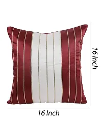 Gifts Island? Set of 5 Red  Cream Polyester Silk Gold-Tone Striped Square Cushion Covers 16 inch x 16 inch (40.64 x 40.64 cm, Red)-thumb2