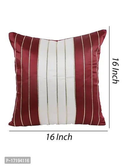 Gifts Island? Set of 5 Red  Cream Polyester Silk Gold-Tone Striped Square Cushion Covers 16 inch x 16 inch (40.64 x 40.64 cm, Red)-thumb3