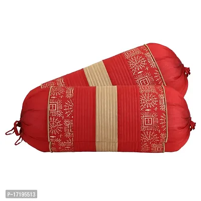 Gifts Island? Set of 2 Polyester Silk Traditional Hand-Block Printed  Striped Bolster Covers 16 inch x 30 inch (40 x 75 cm, Red)-thumb0