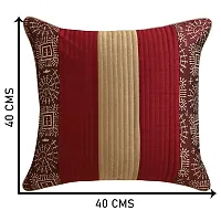 Gifts Island? Set of 5 Polyester Silk Traditional Hand-Block Printed  Striped Square Cushion Covers 16 inch x 16 inch (40.64 x 40.64 cm, Dark Maroon)-thumb2