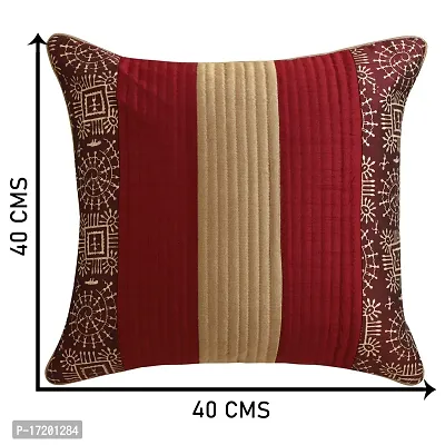 Gifts Island? Set of 5 Polyester Silk Traditional Hand-Block Printed  Striped Square Cushion Covers 16 inch x 16 inch (40.64 x 40.64 cm, Dark Maroon)-thumb3