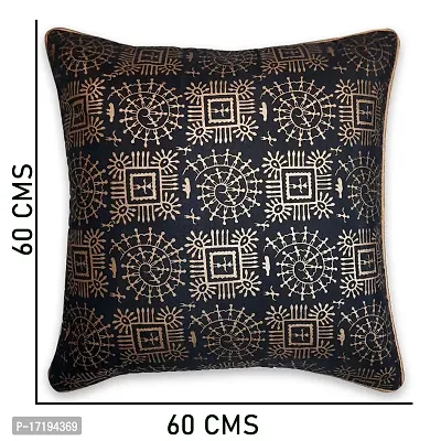 Gifts Island Set of 5 Dupion Silk Decorative/Traditional Rajasthani Warli Golden Hand Printed Throw/Pillow Square Cushion Covers-thumb3