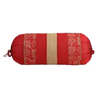 Gifts Island? Set of 2 Polyester Silk Traditional Hand-Block Printed  Striped Bolster Covers 16 inch x 30 inch (40 x 75 cm, Red)-thumb1