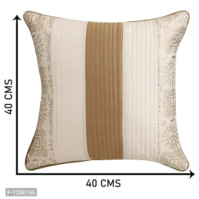 Gifts Island? Set of 5 Polyester Silk Traditional Hand-Block Printed  Striped Square Cushion Covers 16 inch x 16 inch (40.64 x 40.64 cm, Beige)-thumb2