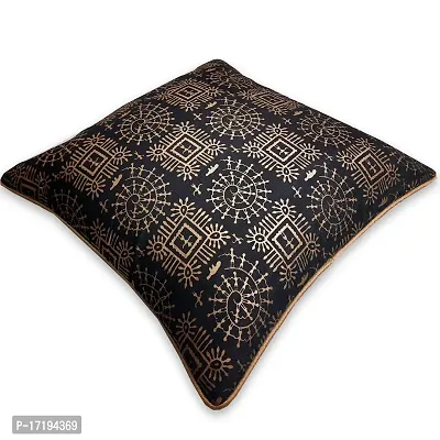 Gifts Island Set of 5 Dupion Silk Decorative/Traditional Rajasthani Warli Golden Hand Printed Throw/Pillow Square Cushion Covers-thumb4