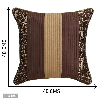 Gifts Island? Set of 5 Polyester Silk Traditional Hand-Block Printed  Striped Square Cushion Covers 16 inch x 16 inch (40.64 x 40.64 cm, Brown)-thumb3